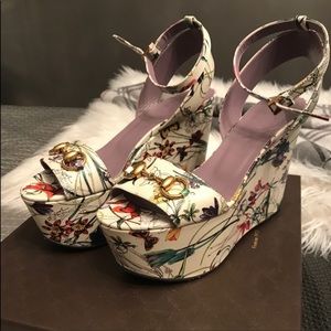 Gucci Floral Horsebit Shanghai Platform Wedges